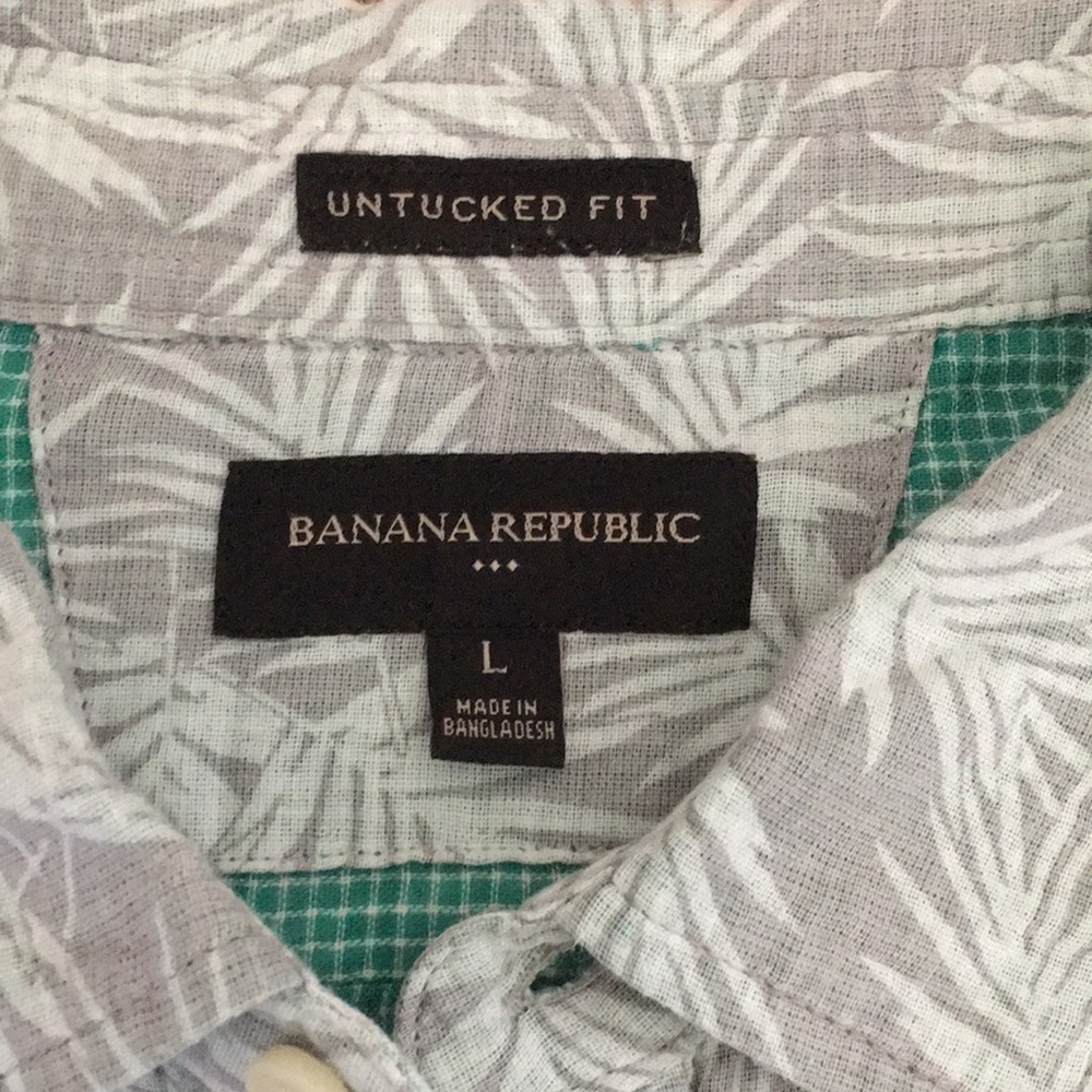 Banana republic Men's Light Blue Palm-Print Button-Up Shirt L 100% cotton - Picture 2 of 5